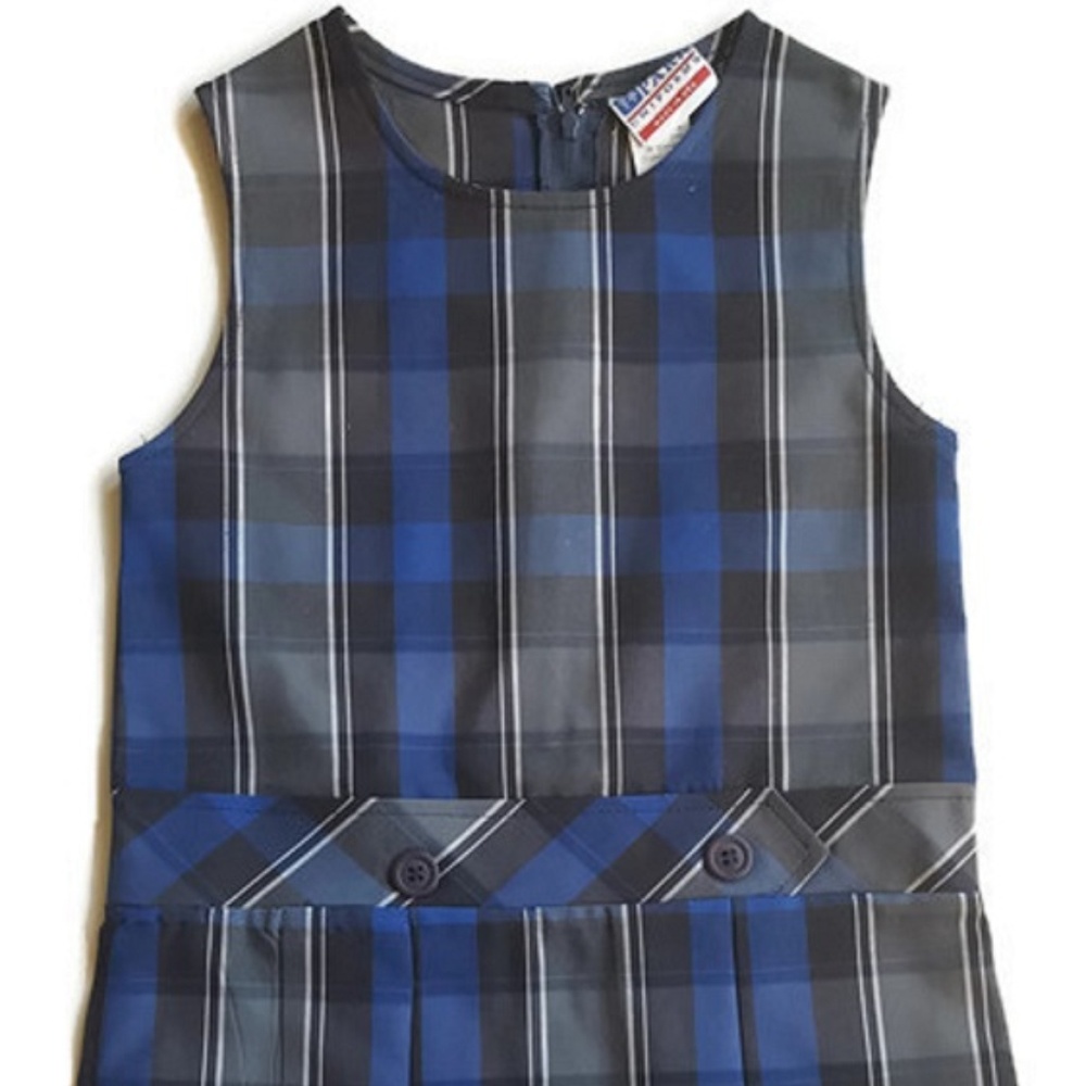 Girls Blue Plaid School Uniform Jumper Dress Sz 6 - Picture 1 of 4